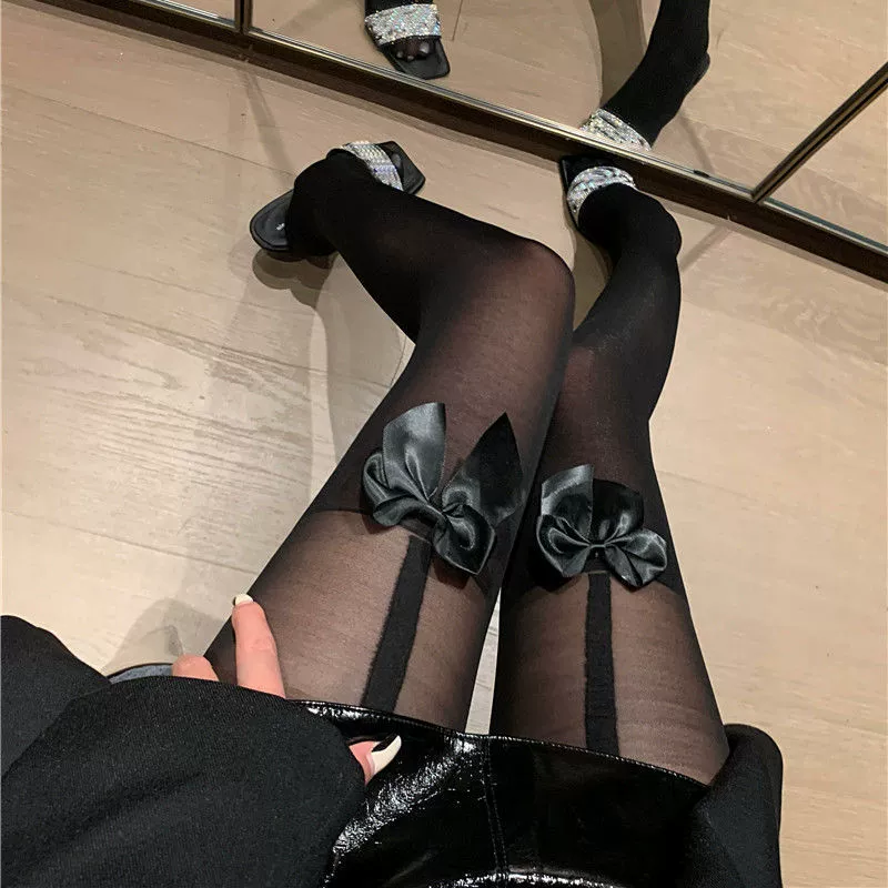 Носки до колена и прозрачные колготки, бантик, сексуальные knee‑high чулки весны — один размер