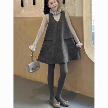 减龄冬装灰色毛呢背心裙女气质洋气网红背带裙简约通勤风