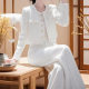 Korean style with a set of 2025 spring and autumn fashion foreign style professional small fragrant style white coat wide leg pants suit women
