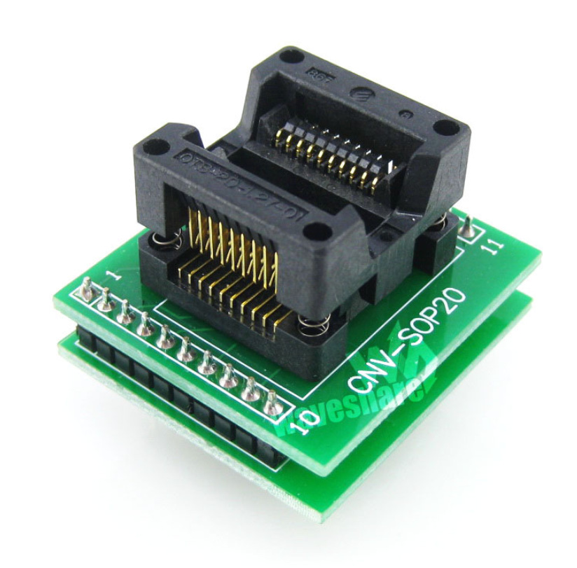 SOP20转DIP20 IC引脚间距1.27mm编程座测试座 OTS-20-1.27-01带板