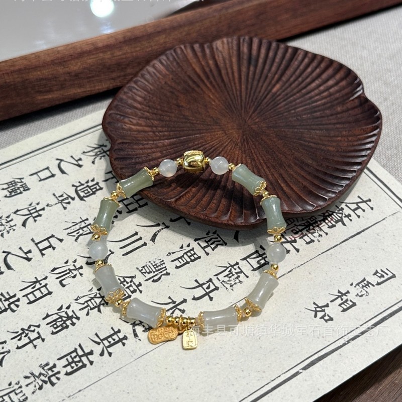 ハイエンドのHetian Jade Youzhi Guoyi Beiziブレスレット女性用夏S925スターリングシルバー中国風ニッチ竹ブレスレット|undefined