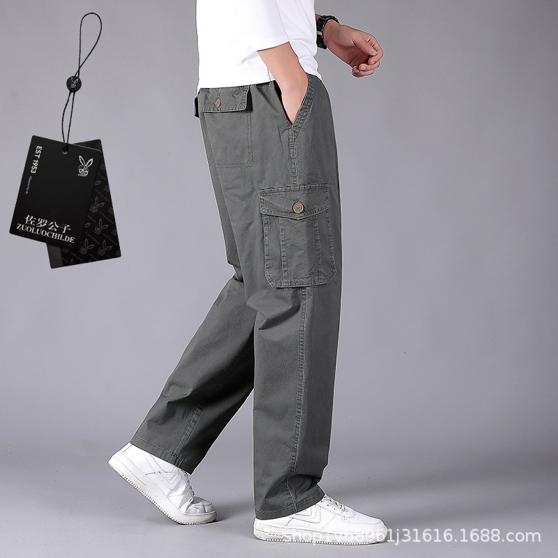 Zuoluo pantalones casuales de otoño de los hombres de mediana edad papá pantalones de algodón sueltos pantalones de los hombres elásticos sueltos Pantalones rectos