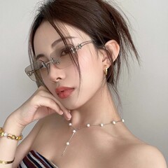 ジェニーと同じスタイルの女性用リムレス水銀サングラス y2k レトロハイエンド気質ホットガールサングラス夏