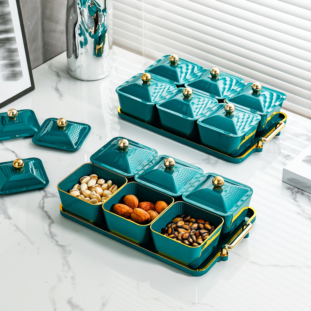 Plato de fruta sala de estar hogar mesa de té merienda fruta seca caramelo tuerca merienda plato merienda caja de almacenamiento de luz de lujo