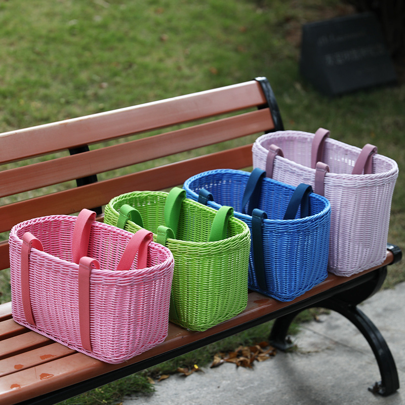 塑料仿藤编购物篮手提菜篮子宠物框洗澡篮户外收纳野餐篮大其他