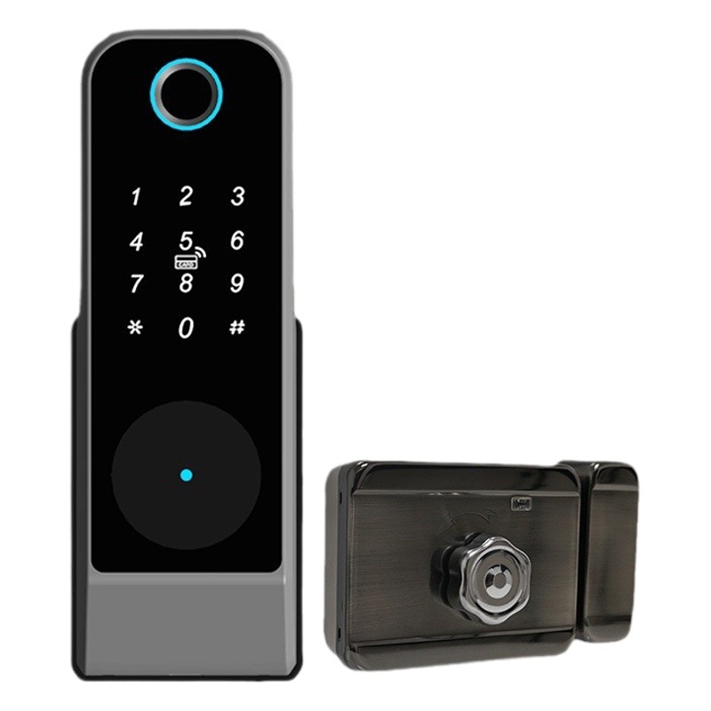 Puerta de hierro para el hogar exterior cerradura de huella digital impermeable casa de alquiler apartamento contraseña de tarjeta de crédito patio cerradura de cabeza de toro al por mayor