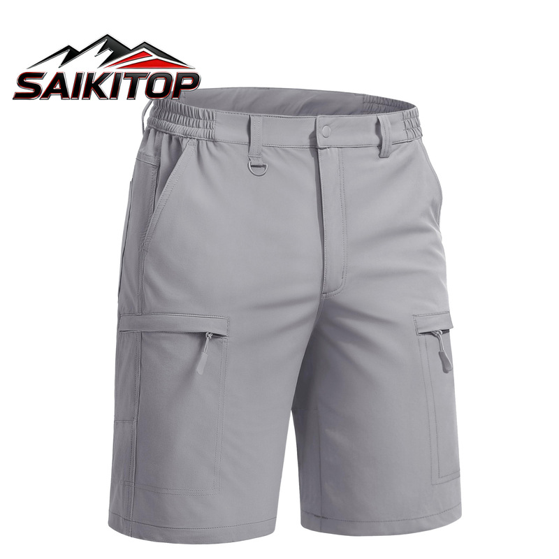 Best-selling men's work shorts in Europe and America, with zipper pockets, semi-elastic waist, knee-length, durable for hiking and fishing