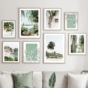 Modern European Summer Seaside Natural Scenery Fruit Coconut Living Room Bedroom Decoration Frameless Hanging Painting Core Poster