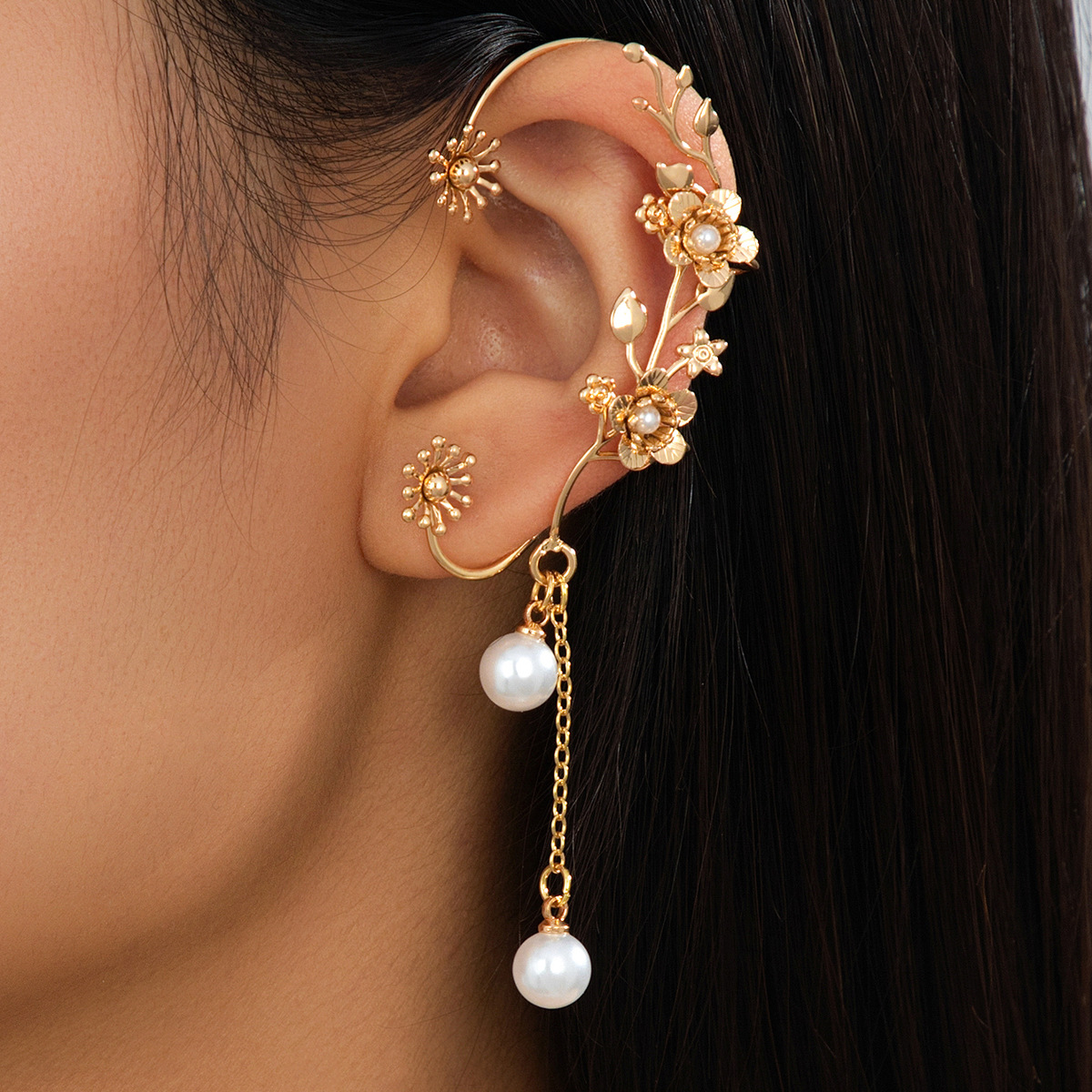 1 piece of European and American cross-border jewelry, featuring metal flower and tassel designs, a sweet and versatile style, suitable for women to wear