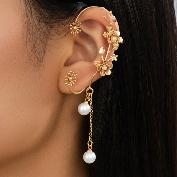 1 piece of European and American cross-border jewelry, featuring metal flower and tassel designs, a sweet and versatile style, suitable for women to wear