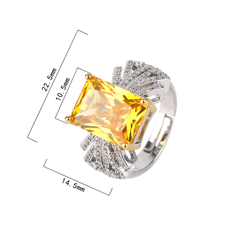 Fashion Square Brass Inlay Zircon Rings 1 Piece