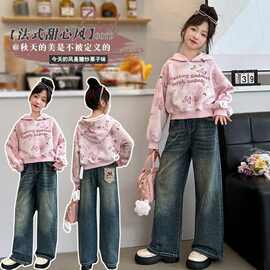 女童秋装2025新款洋气女中大童春秋季卫衣甜美韩版宽松连帽上衣潮