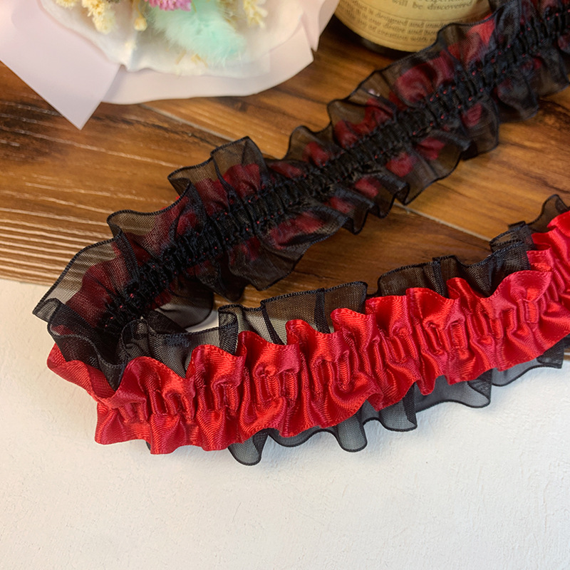 小香风双层粉色弹力蕾丝衣服花边辅料装饰手工diy材