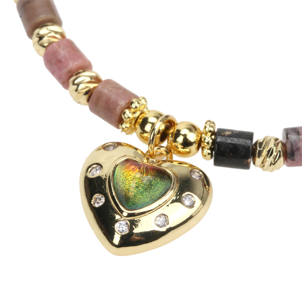 New Semi-precious Stone Faceted Crystal Heart Pendant Copper Bracelet display picture 2