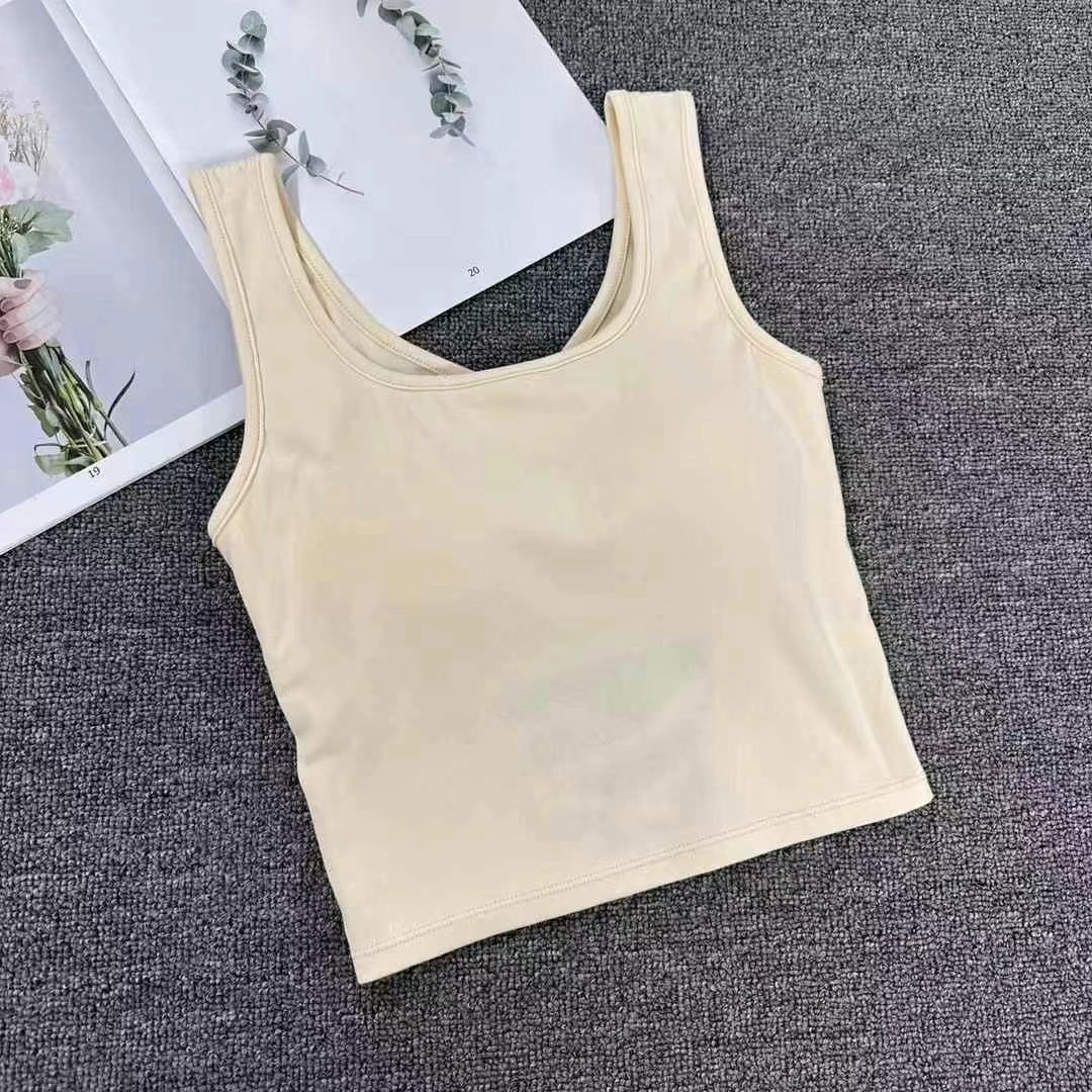 8806 hermosa espalda corta con almohadilla para el pecho, camisola, ropa de verano para mujer, yoga deportivo, base para cubrir los senos