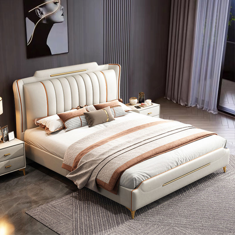 床现代简约1.8米双人床1.5米大小户型主卧婚床轻奢皮艺床DX