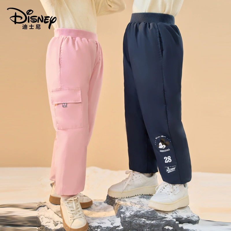 Детские пуховые штаны Disney для мальчиков и девочек, зимние теплые штаны с высокой талией на утолщенном белом утином пуху для детей и детей среднего возраста.
