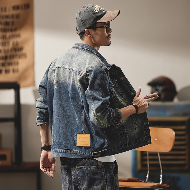 Herr retro denimjacka för höst vinter slim fit tvättad_voghion.com