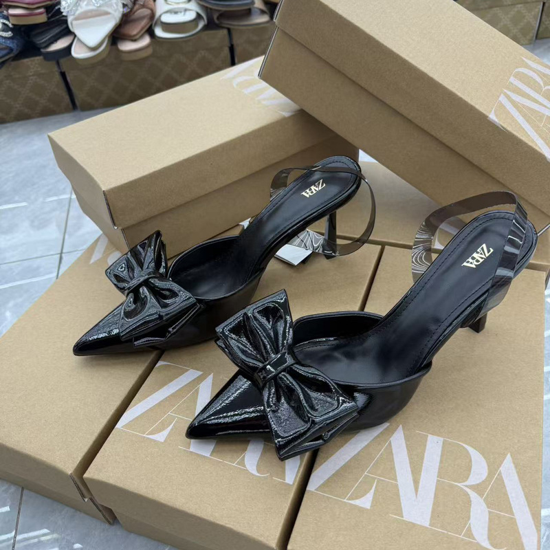 Za2025 New Summer Product French Bow Decorated Pointed Toe Transparent Back Strap Stiletto Heel Slingback Mule Shoes for Women Za2025 New Summer Product French Bow Decorated Pointed Toe Transparent Back Strap Stiletto Heel Slingback Mule Shoes for Women