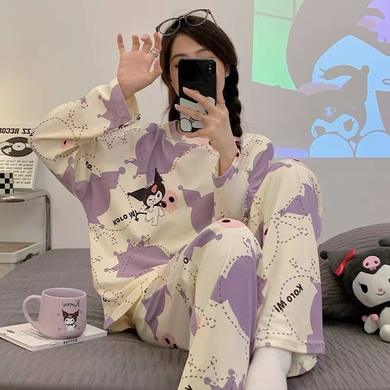 新款睡衣女秋季长袖长裤卡通薄款大码可爱少女款春夏季家居服套装|undefined