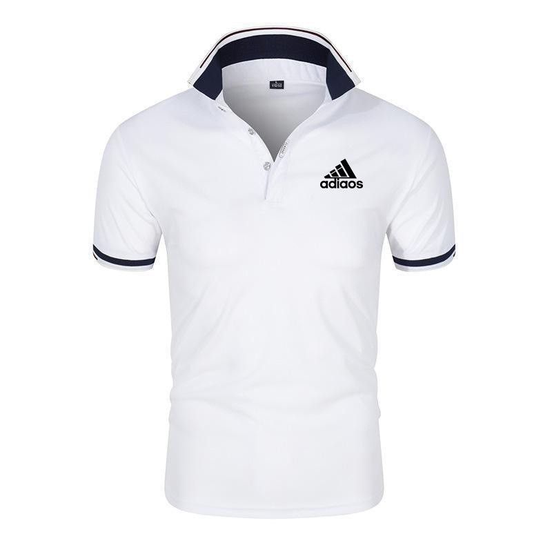 Men Printed Polo Shirt Summer Casual White Large