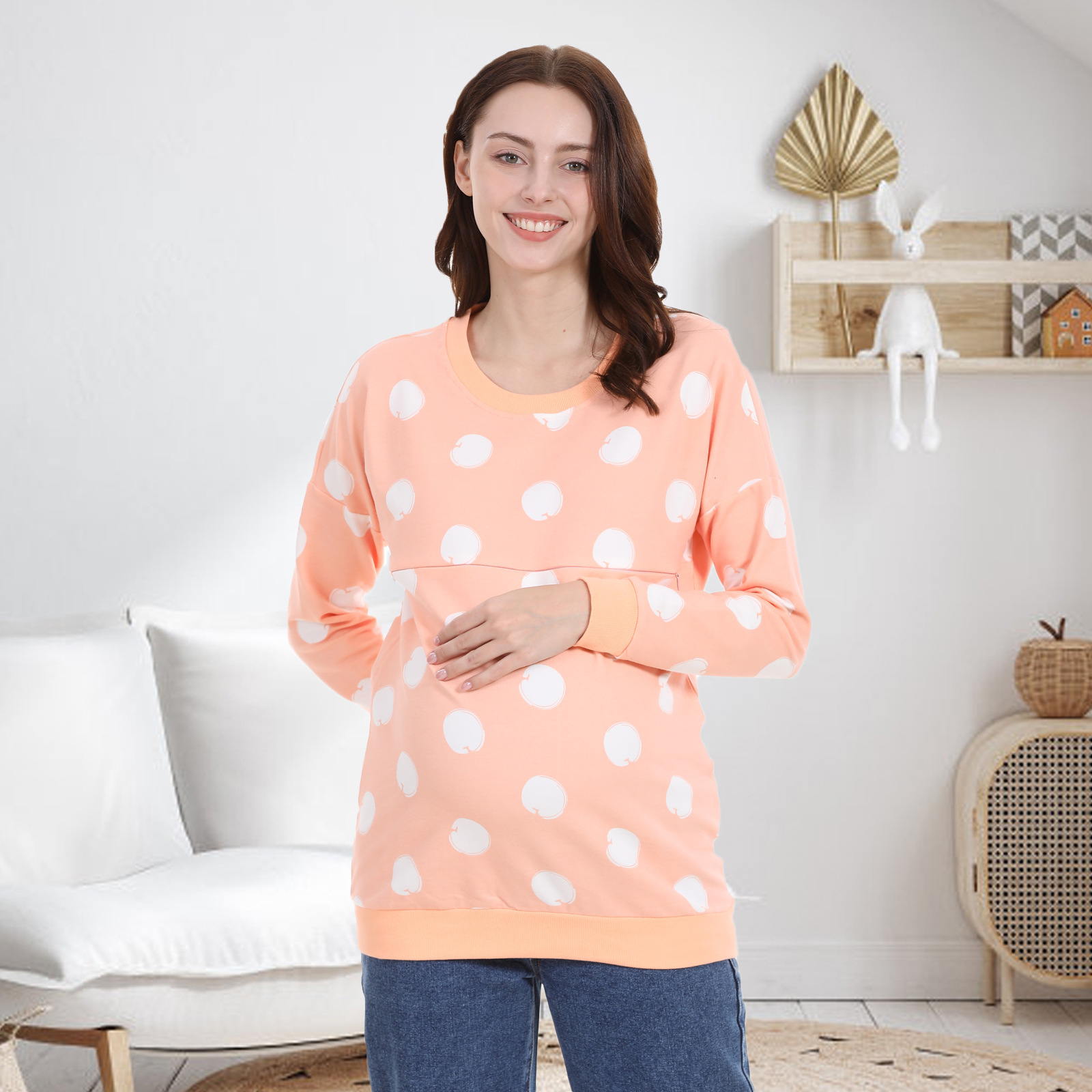 Versatile Cotton Maternity Nursing Sweatshirt For Postpartum Wear_voghion.com