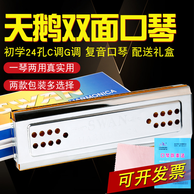 天鹅口琴24孔C调G调双面复音口琴初学成人自学练习演奏双调口吹琴