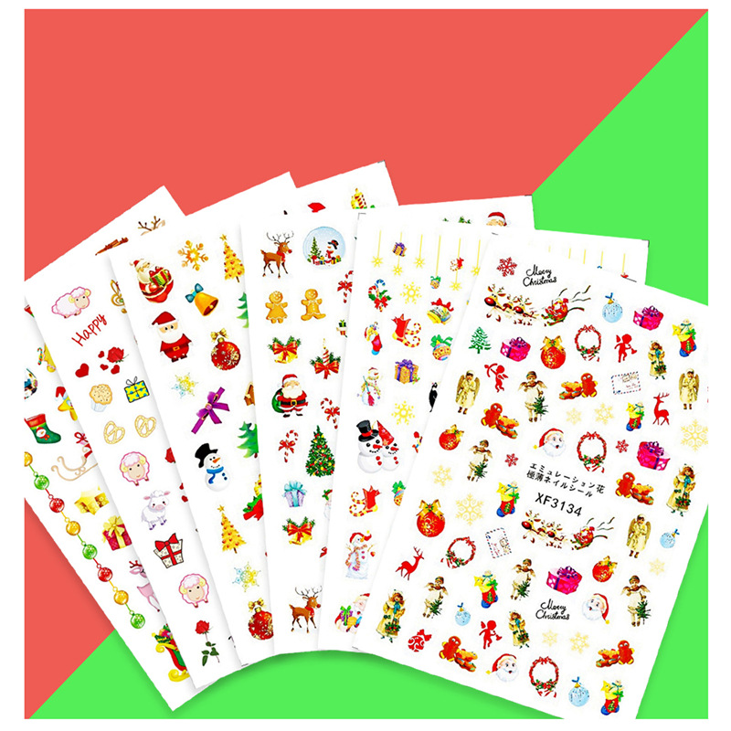 Cruz-frontera Navidad uñas pegatinas traje Santa Claus copo de nieve alelk creativo uñas pegatinas 6 unidades un conjunto