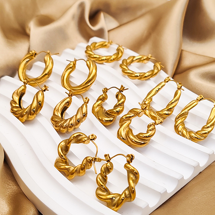 1 Pair Simple Style Geometric Plating Stainless Steel 18K Gold Plated Hoop Earrings display picture 8