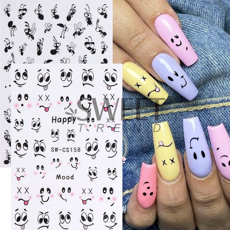 Internet Celebrity Popular Small Expression Nail Art Stickers Ins Japanese Cute Cartoon Expression Bag Graffiti Adhesive Nail Patch