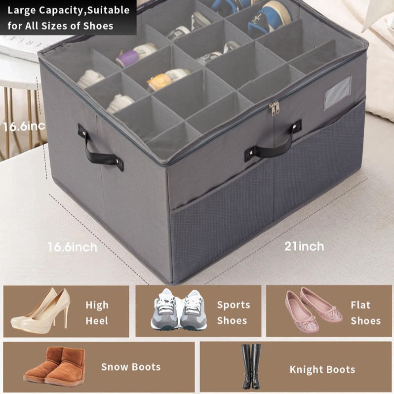 Caja de zapatos de color sólido, zapatos plegables de tela, caja de almacenamiento de acabado dividido, caja de almacenamiento a prueba de polvo y a prueba de humedad, caja de almacenamiento con tapa transparente