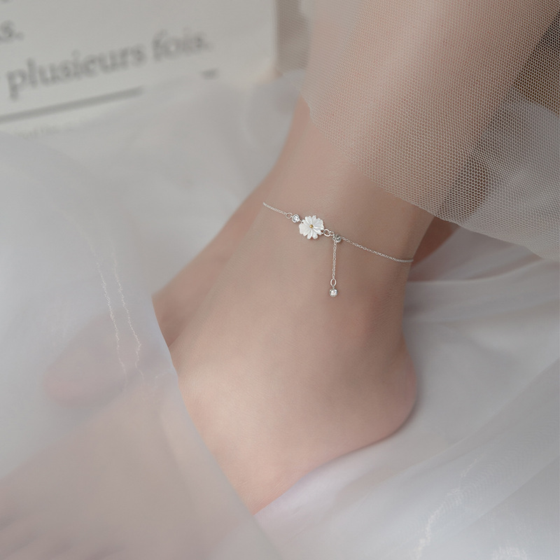 Eloch s925 conchas de plata flor de margarita de verano simple pulsera ajustable temperamento coreano pie accesorios S4414