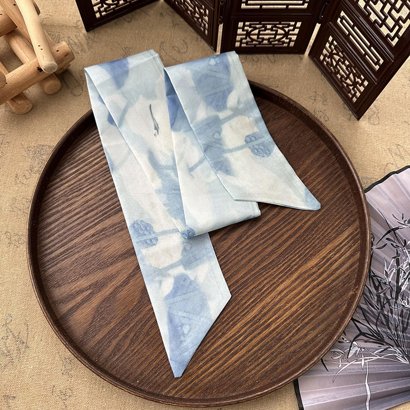Bufandas de seda largas mujeres dibujo de hoja de bambú estilo antiguo chino nuevo cinturón de cabello adornamiento de cabello pintura de tinta de estilo chino correa bufandas cinturón
