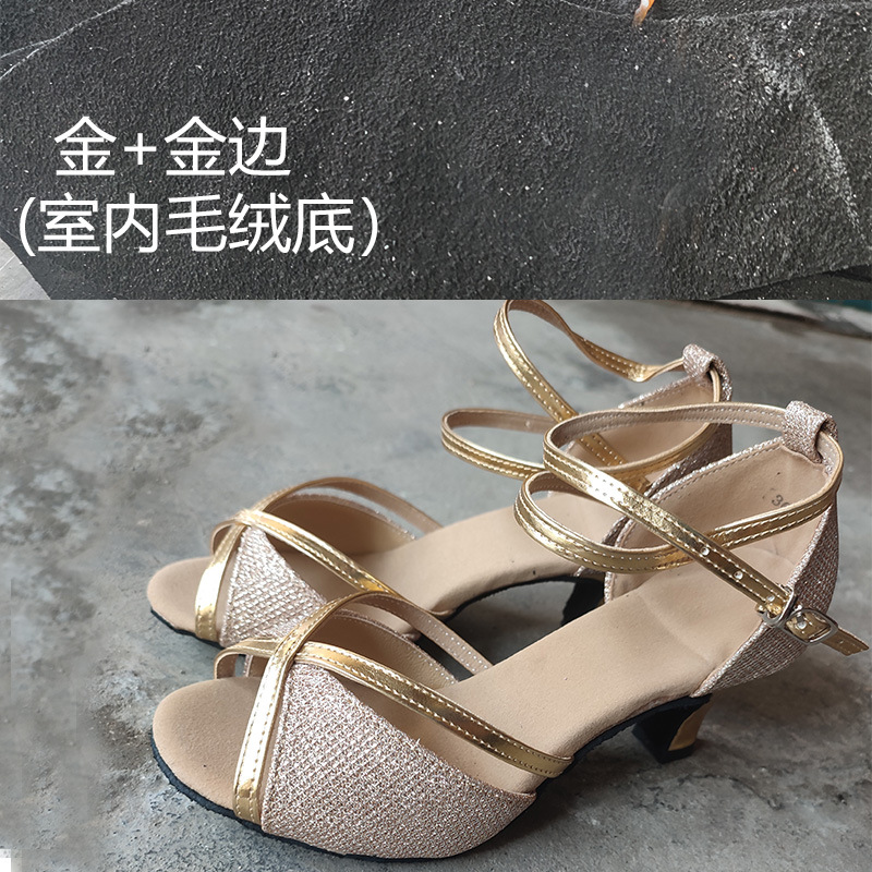 Primavera y verano peep toe mujeres adultas zapatos de baile latino hembra adulto mediados talón zapatos de baile de piel de vaca inferior suave