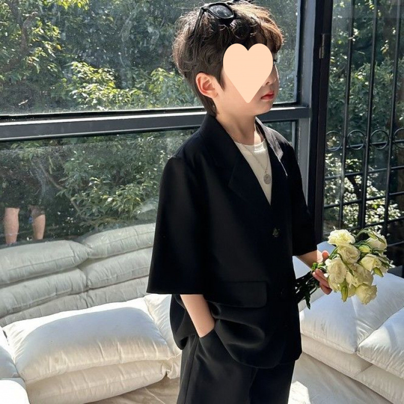 소년 세트 세트 여름 새로운 얇은 캐주얼 소년 호스트 피아노 공연 행사 의상 키즈 세트