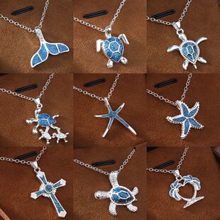 Cross-border imitation opal pendant necklace summer beach Hawaii marine life turtle turtle mermaid female