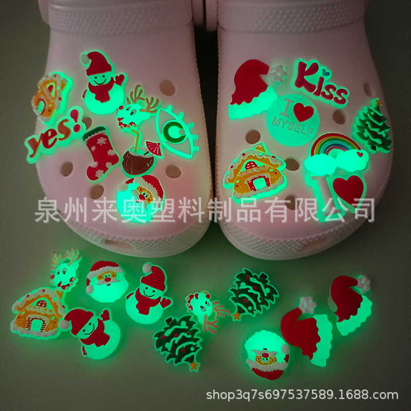 Cross-Border Hot-Selling Christmas Luminous Clog Shoe Accessories, Cartoon Pvc Fluorescent Shoe Charms, Bracelet Charms, Decorations Now Available