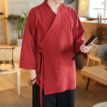 Factory Wholesale Three-Quarter Sleeve Hanfu Men's Ancient Style Side-Slit Robe Plain Solid Color Layperson Zen Traditional Plus-Size Jacket Factory Wholesale Three-Quarter Sleeve Hanfu Men's Ancient Style Side-Slit Robe Plain Solid Color Layperson Zen Traditional Plus-Size Jacket