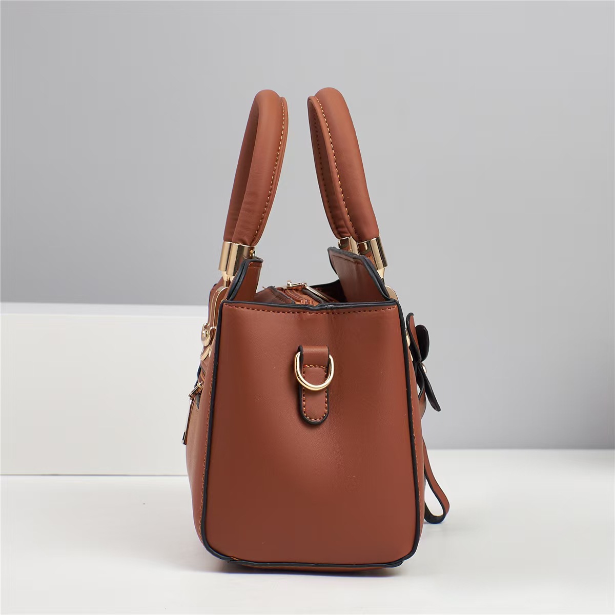 Square Shape Women's Medium Pu Leather Flower Elegant Sewing Thread Square Zipper Bag Sets