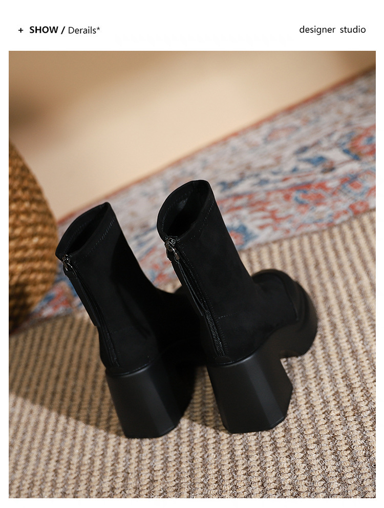 Bottes courtes Martin à talons hauts de 8CM et semelle épaisse pour femmes, bottes fines et élastiques, nouvelle collection 2024_voghion.com