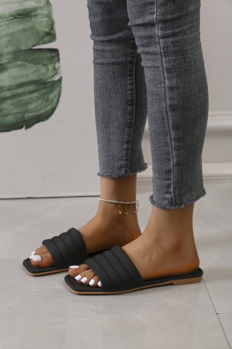 Women's Ladies Slides Indoor Leather Fabric Waterproof Non-Slip Flip Flops_voghion.com