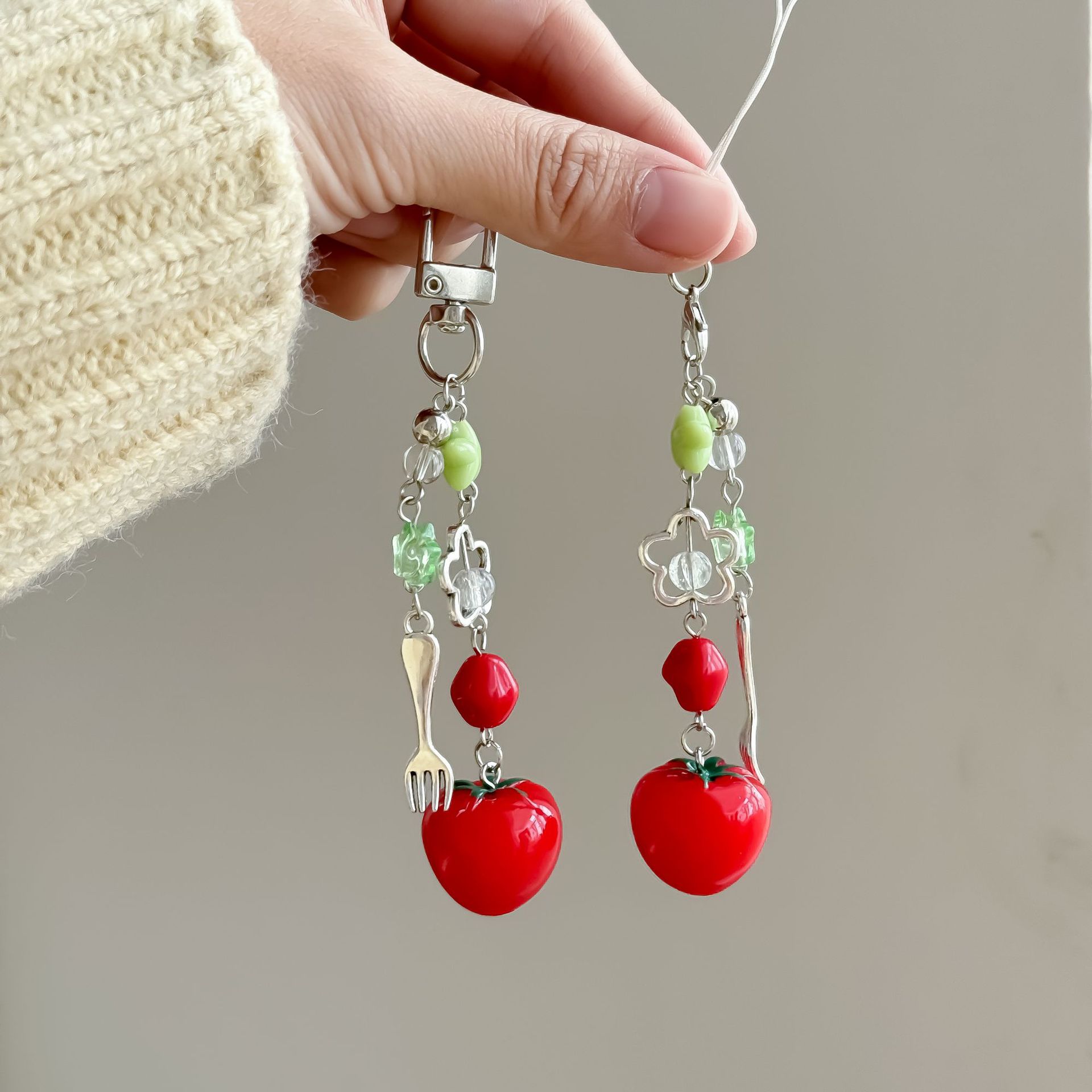 Original Dot Painting Tomato Phone Strap Cute Girl Guben Pendant Bag Charm Festive Tomato Keychain