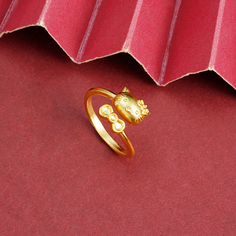 Nuevo anillo de oro de arena vietnamita lujoso ligero estilo HelloKitty pequeño gatito arco anillo joyas de alta calidad para mujeres