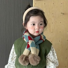 2023韩版儿童围巾秋冬保暖格子男女童围脖中小童婴儿交叉脖套