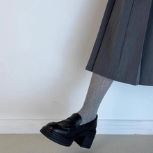 全牛皮~复古圆头厚底高跟乐福鞋女2024秋新款英伦小皮鞋粗跟单鞋