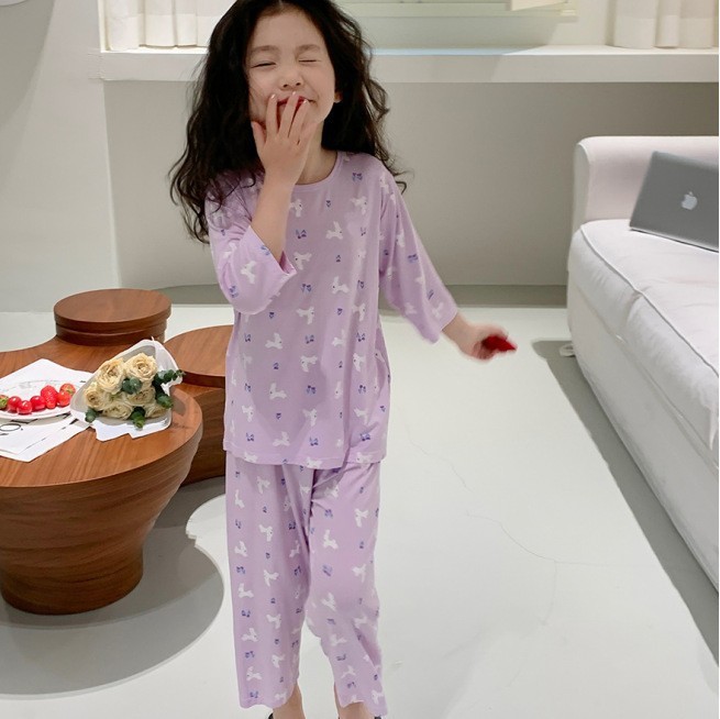 [Personalizado] Pijamas para niños, ropa de aire acondicionado ligera y transpirable para niños de verano, traje de ropa para el hogar de encaje de manga tres cuartos para niñas image 18
