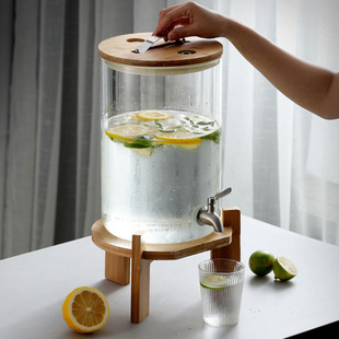 Restaurant Beverage Dispenser with Spigot, High Borosilicate Glass Cold Water Pitcher, Juice Dispenser, Lemon Water and Wine Dispenser, Enzyme Dispenser