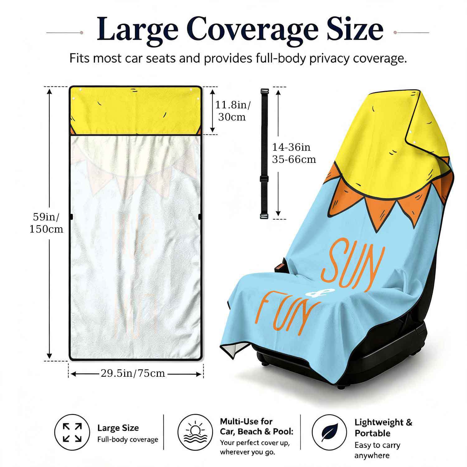 Summer bath towel and car seat cover 2-in-1, ultra-fine fiber outdoor beach and car dual-use universal seat cushion