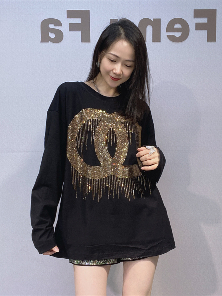 Comercio exterior ropa de mujer nueva camiseta de algodón de manga larga para mujeres de otoño y invierno suelta gran tamaño interior con camiseta superior image 3