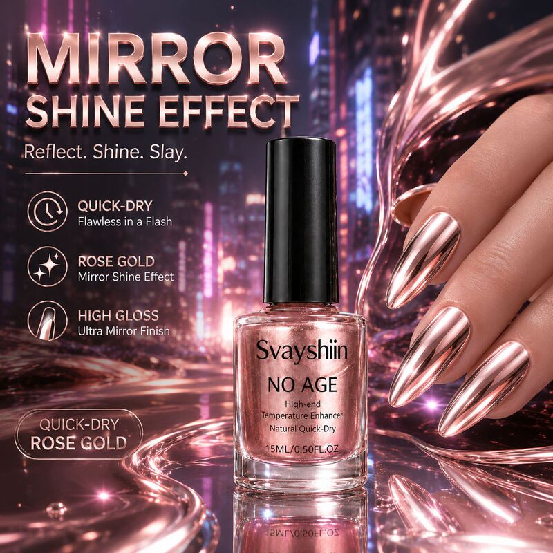 Svayshiin Rose Gold Metallic Glossy Mirror Nail Polish, Natural Quick-Drying, Fine Texture, Superior Quality Svayshiin Rose Gold Metallic Glossy Mirror Nail Polish, Natural Quick-Drying, Fine Texture, Superior Quality